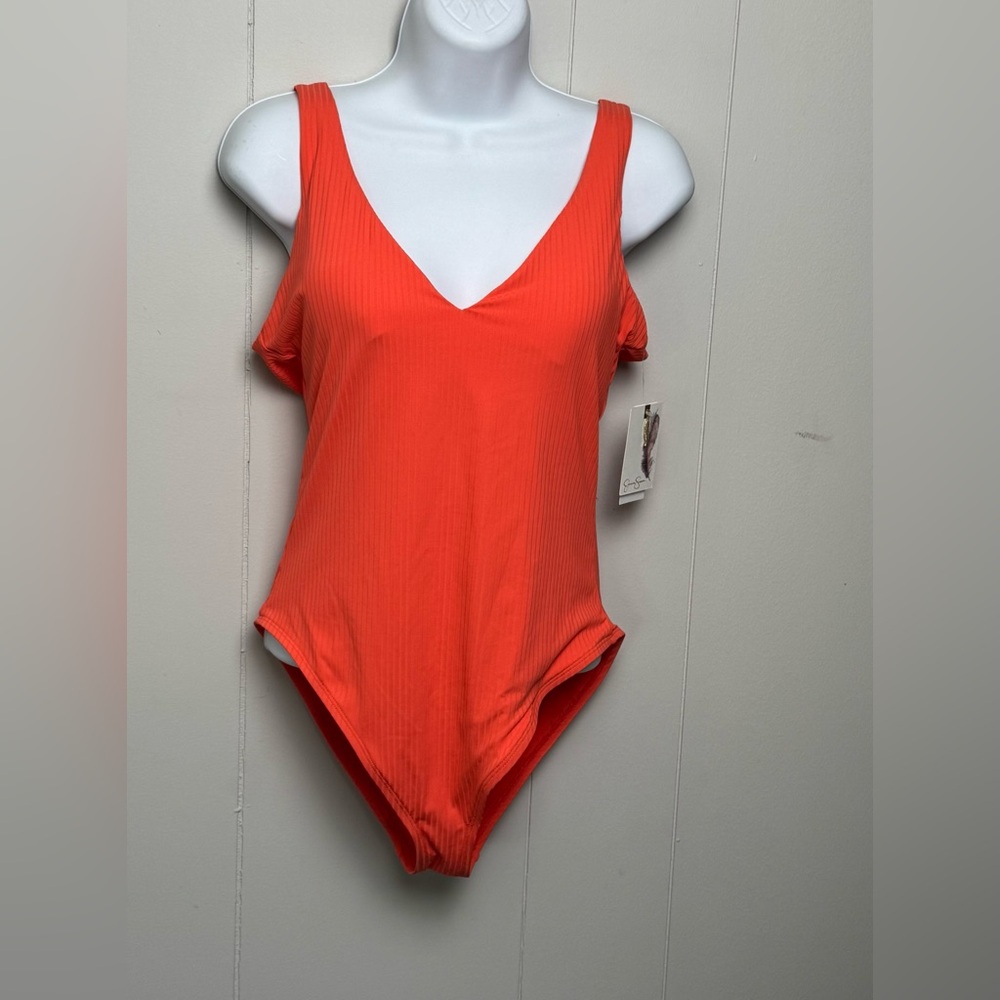 NWT Jessica Simpson Orange Ribbed One Piece Swimsuit Size M